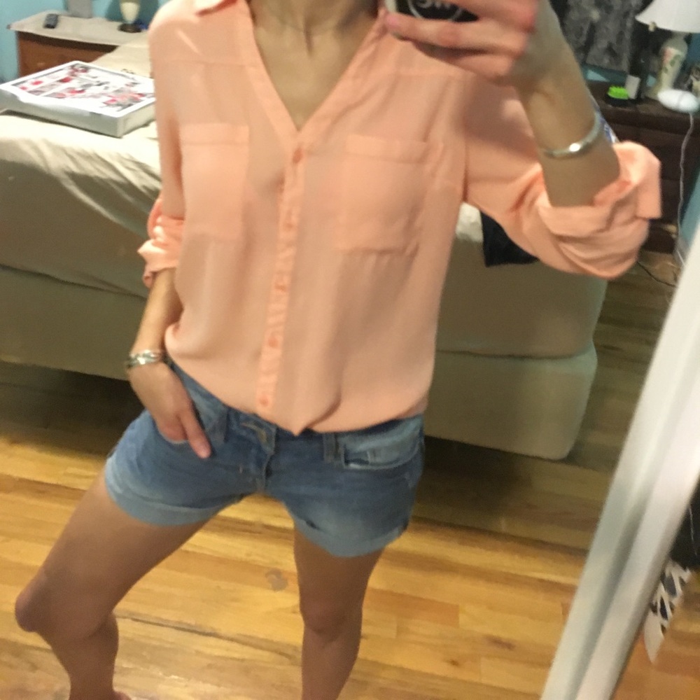 Peach button down blouse
